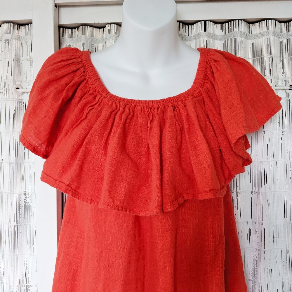 Billabong Orange Cotton Peasant Top Size S